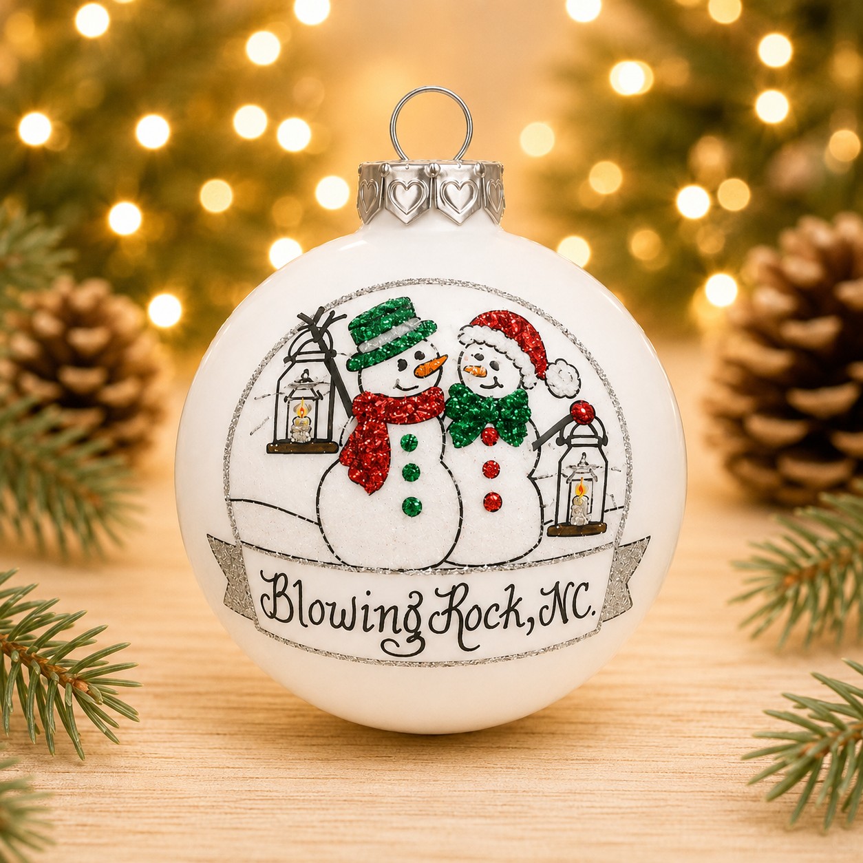 Blowing Rock Snowman Couple Ornament